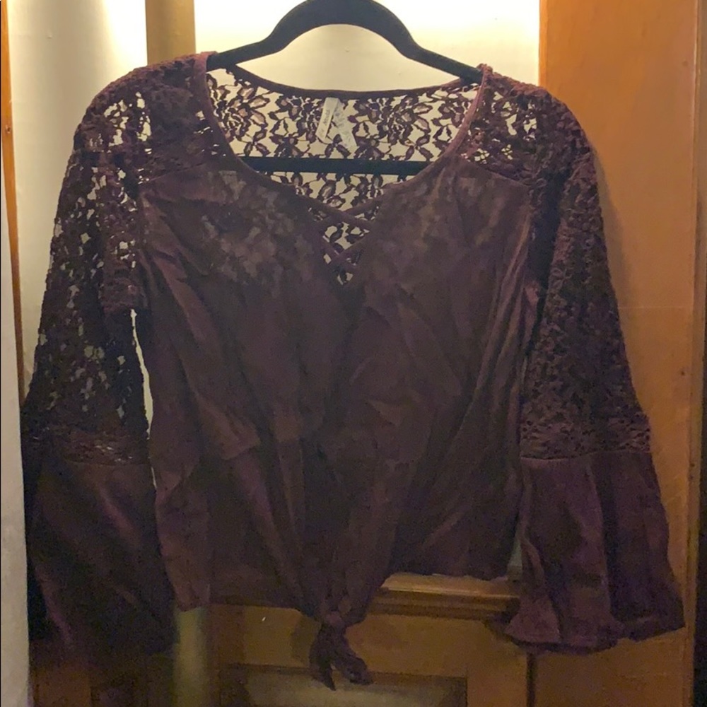 lace maroon tie mudd top